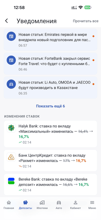 Уведомления в приложении Finratings